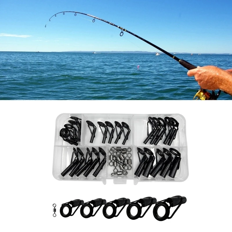 E8BF 35Pcs Fishing Rod Repair Kits Rings Wear Resistant Ceramic Guide Rings Rod Eye