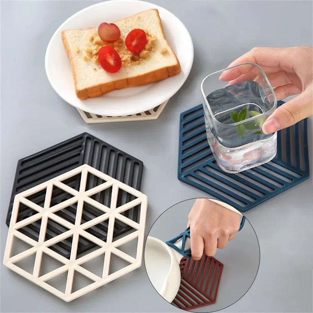 Geometric Hollow Silicone Trivet Heat Resistant Coaster Non-Slip Hot Pot Pad for Kitchen Dining Table Cookware Protection