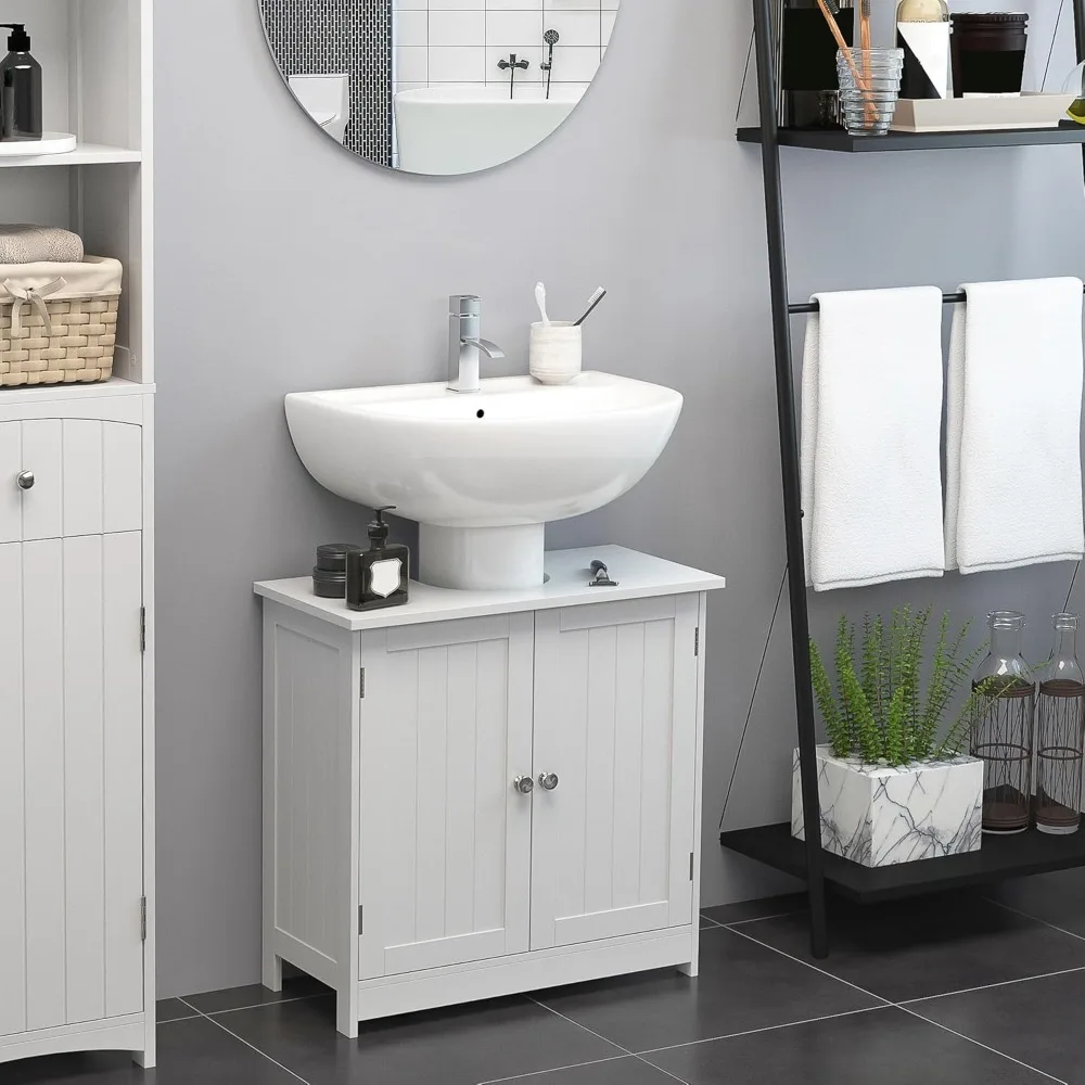 

Under Sink Bathroom Storage Cabinet with 2 Doors Shelf U Shape for Pedestal Sink White
