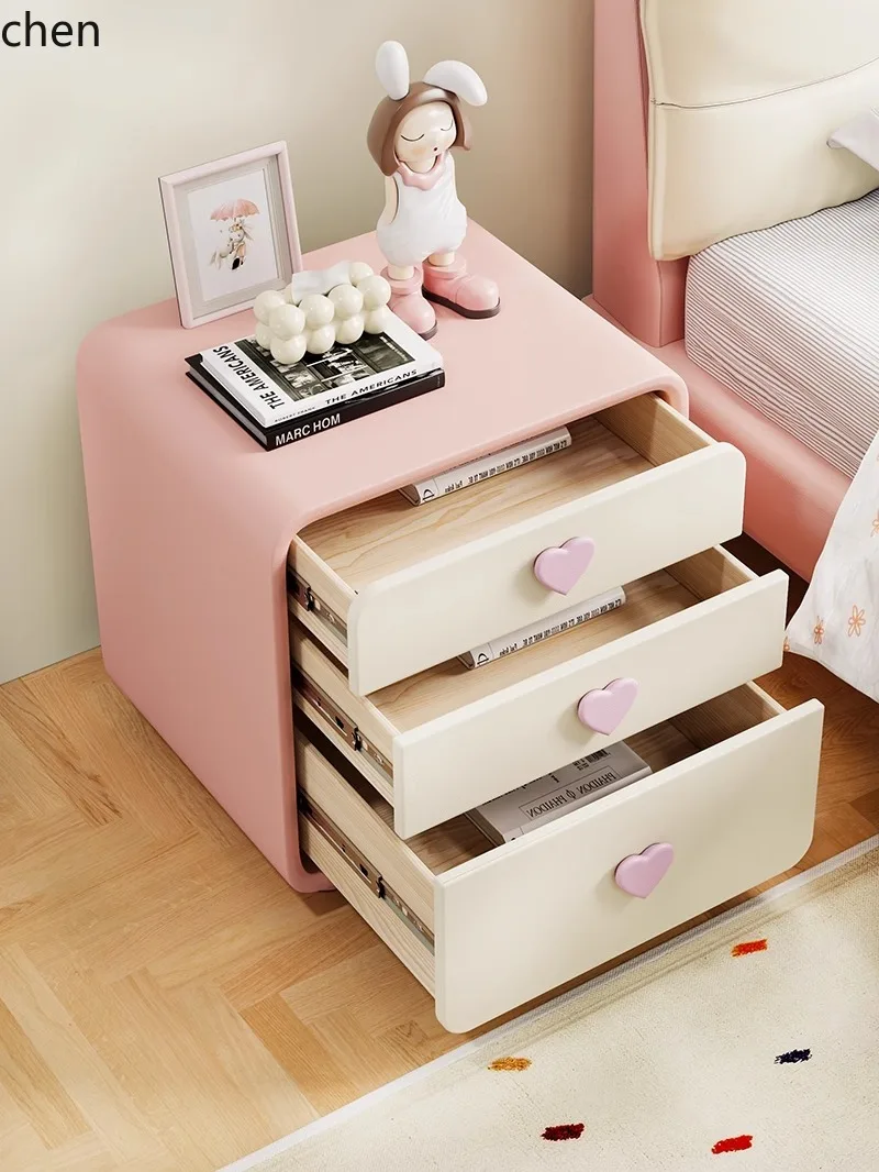 ZML New Simple Bedside Table for Girls' Bedroom, Three-Drawer Creative Small Solid Wood Storage Cabinet