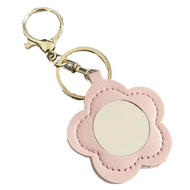 Креативный брелок в форме цветка из искусственной кожи, мини-зеркало для макияжа, сумка, подвесной орнамент, автомобильный брелок для женщин и девочек, подарок