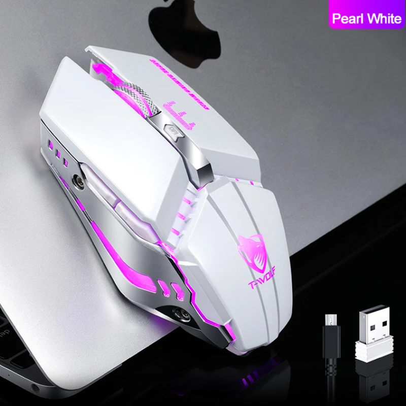 T-wolf Q15 USB Wireless Mouse Charging Silent Mute Light Touch Wheel Gaming Mouse Star Black