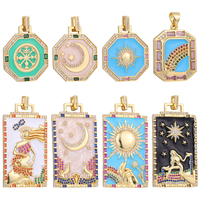 Juya Handicraft 18K Gold Plated Enamel Pendant Greek God Figure Evil Eye Moon Star Charms For DIY Luxury Collar Jewelry Making