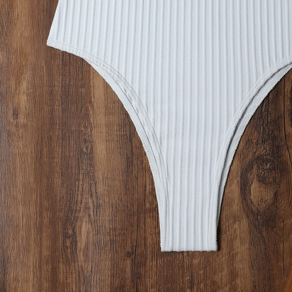 Sexy Solid Striped One Piece Hollow Swimsuit Women's Swimwear Backless Monokini White 3D flower Bathing Suit