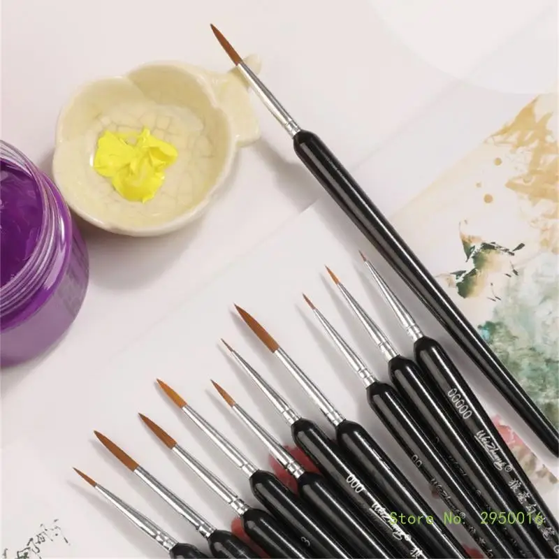 11Pcs/set Wolf Hair Hook Line Pen Fine Paint Brush Pen Set Artist Watercolor Acrylic Painting Brush Art Drawing Supplies