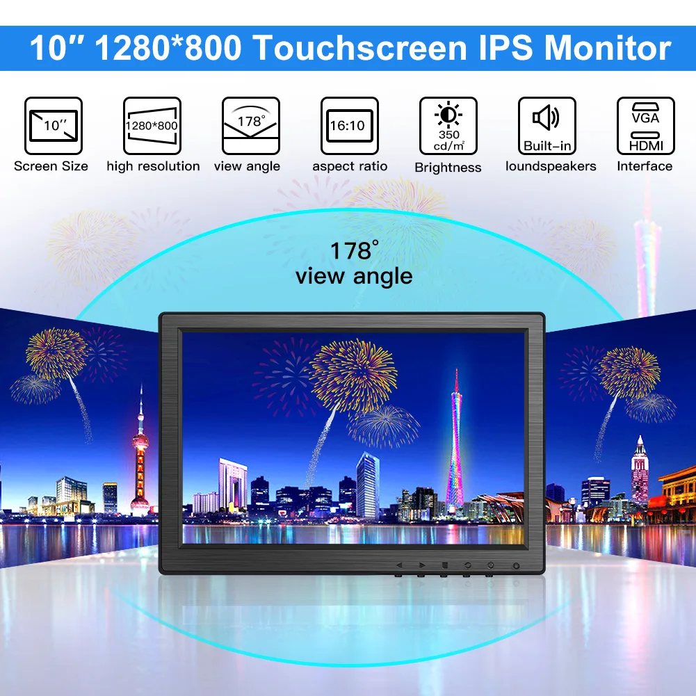 Imagem -02 - Eyoyo Em10w 10.1 Polegada Ips Touch Screen Lcd Monitor 1280x800 Resolução Suporte Hdmi Vga Entrada de Áudio para Computador Portátil Caixa