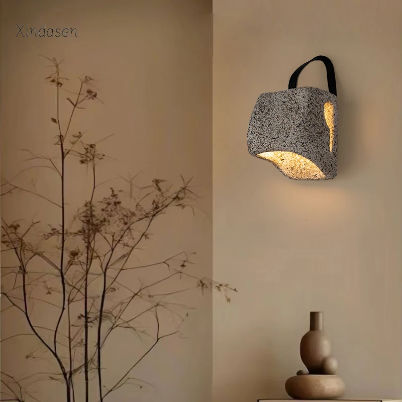 

Wabi-sabi stone retro living room wall light square sconce stair porch corridor cafe creative warm bedroom bedside wall lamp led