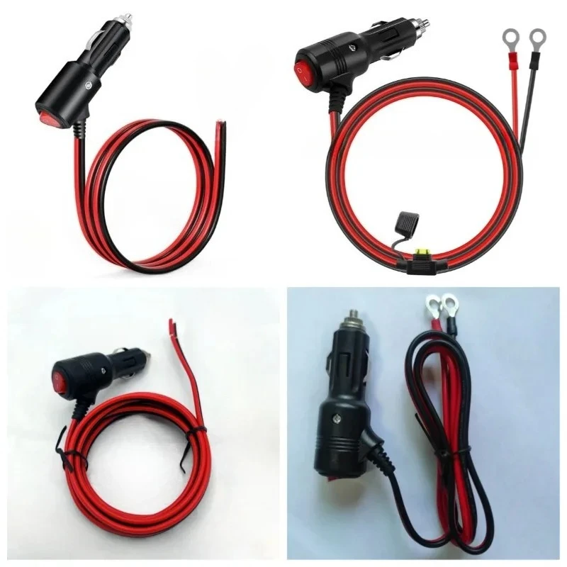 12AWG Universal Vehicle Cigarette Lighter Charger Extension Cord Cable with LED Light Optional M6/8/10 Bakelite Bullet Terminal
