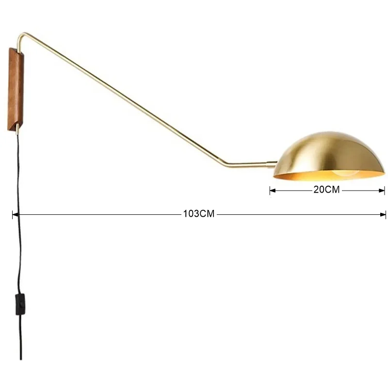 Itálie design nastavitelný kov dřevo zeď lampa LED E27 houpačka ruka zeď sconces pro žití pokoj pozadí chod studovat u postele