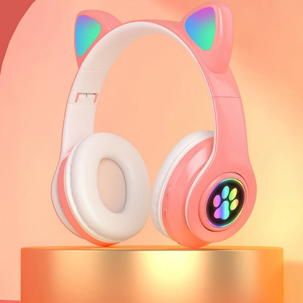 New RGB Light Cat Ear Headset 8 Color Bluetooth Headphone Big Loudspeaker 3.5mm Over Ear Wired Earphone For Running Playing Game