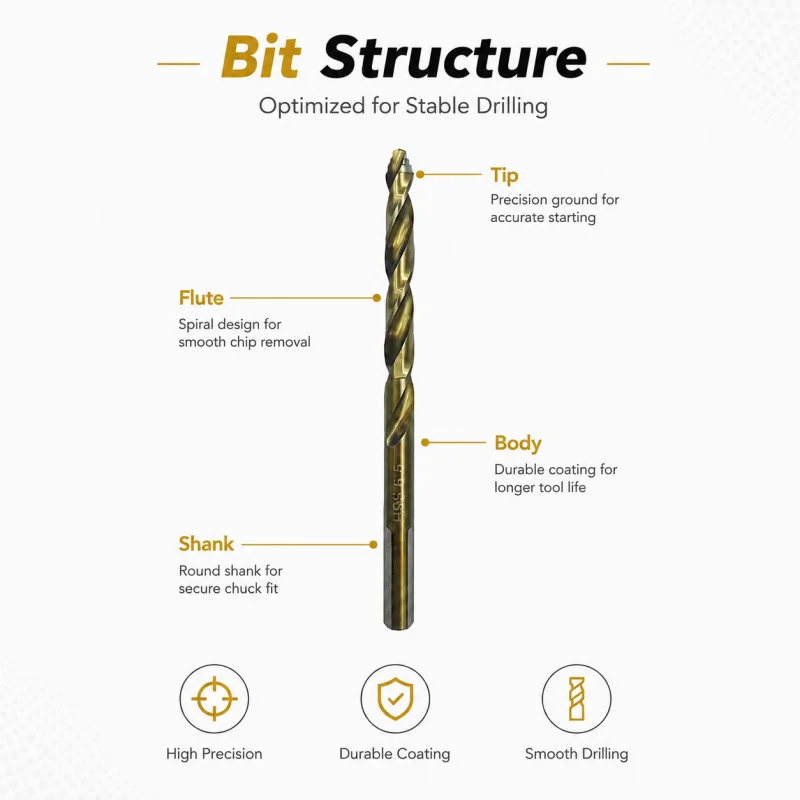 6.5mm Titanium Coated HSS Twist Drill Bit Sharp Straight Shank Drill for Soft Metal Wood Plastic DIY Drilling Tool