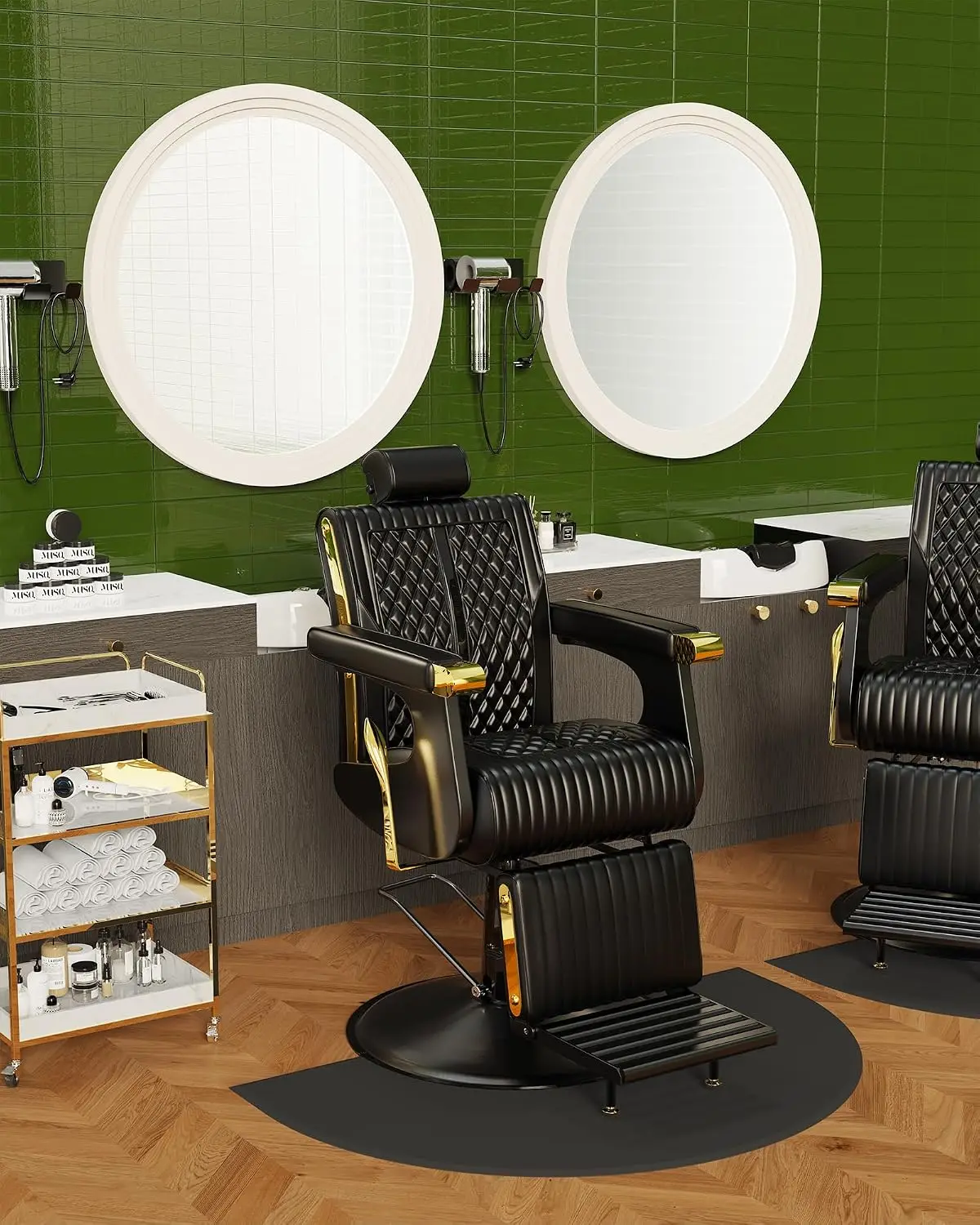 All Black Reclining Barber Chair, 440 lb Hydraulic Barber Chair with 22.83