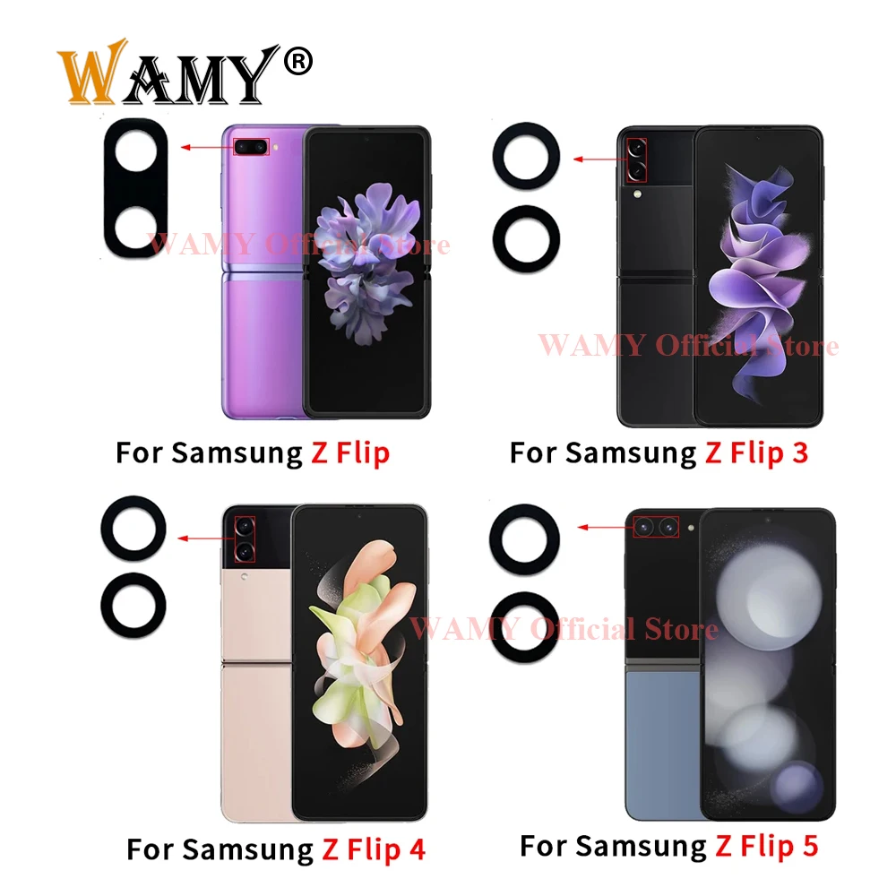 WAMY New Rear Back Camera Glass Lens Replacement for Samsung Z Flip 2 3 4 5 with Sticker