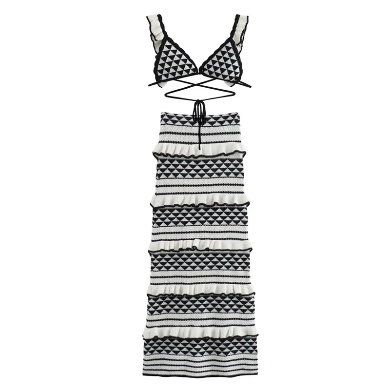 

Женский модный простой вязаный комплект из топа и юбки-бретельки