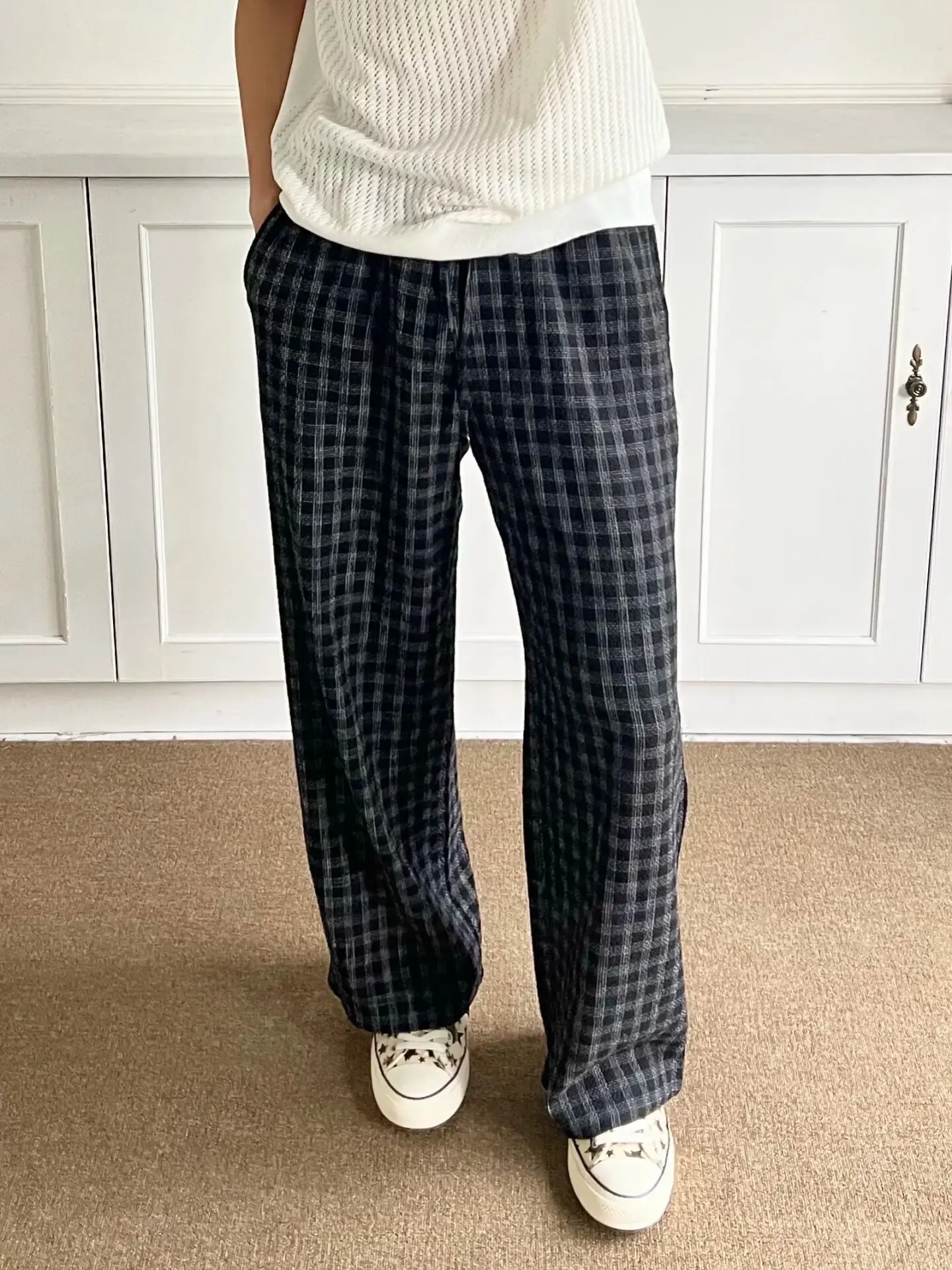 American Style A-Line Bubble Shirt Plaid Pants Men Summer Thin Breathable Loose Wide Leg Casual Pants CleanFit Straight Tube