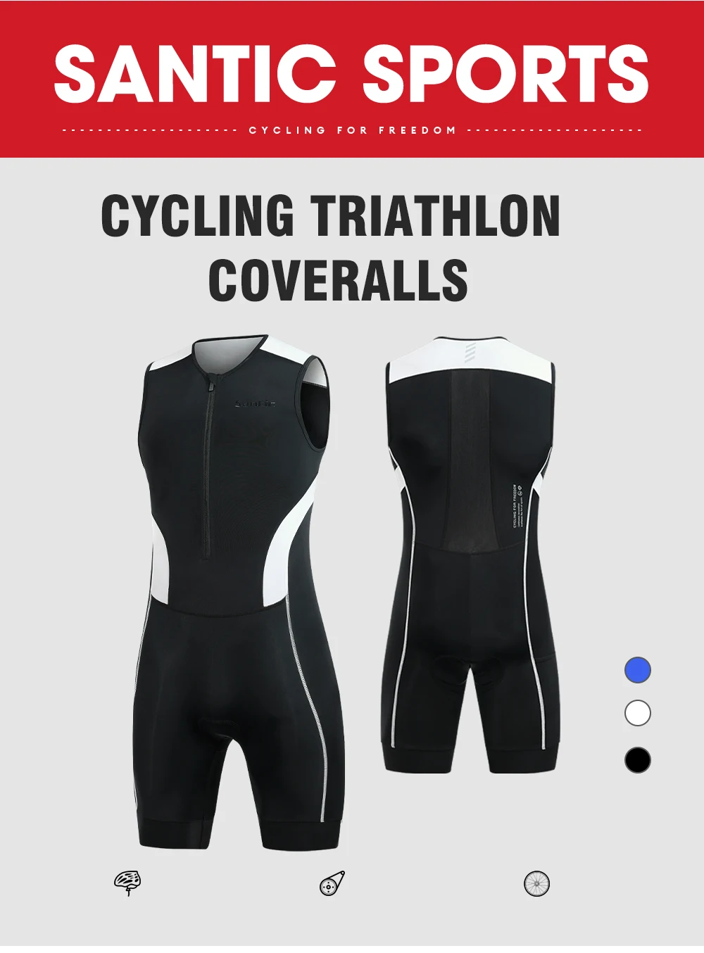 Santic Herren-Triathlon-Radanzüge, ärmellos, mit Schwamm gepolstert, schnell trocknend, zum Laufen, Schwimmen, Triathlon KM25C03028 – Detail 2