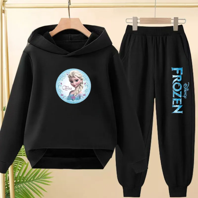 

3-12 Age Girl 2 Piece Autumn Winter Leisure Children Outerwear Princess Print Hoodie+Trousers Pullover Hooded Outdoor Sportswea