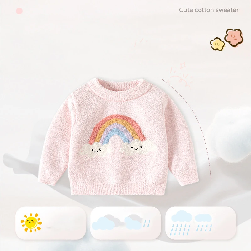 

UNITIM Toddler Girls Sweater New Winter Cartoon Jacquard Thicken Warm Kids Girls Knitwear Soft Round Neck Little Girls Pullovers