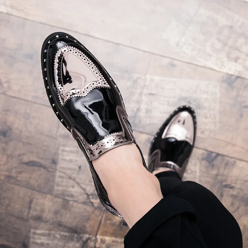Men's Block Leather Shoes Luxury Patent Leather Loafers Exquisite Stage Performance Shoes for Man Designer Shoes Zapatos Hombre