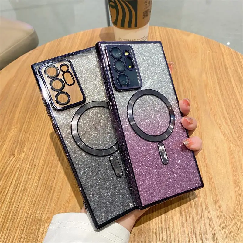 Magnetic Wireless Charging Case For Samsung Galaxy Note 20 Ultra 10 Plus 5g Gradient Glitter Magsafe Cover Note20 Note10 10plus