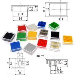 50 Set A14 10x10x5.6mm Long feet Key Caps + Transparent Cover Button Cap Hat Adaptable For 12*12*7.3mm Square Head Touch Switch