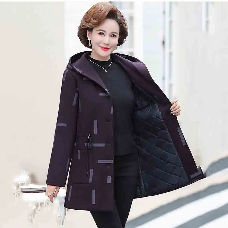 Fashionable Autumn Winter Outfit Coat   Loose Hooded Large Size Womens Cotton  Warm Medium Long Casual  Windbreaker Female