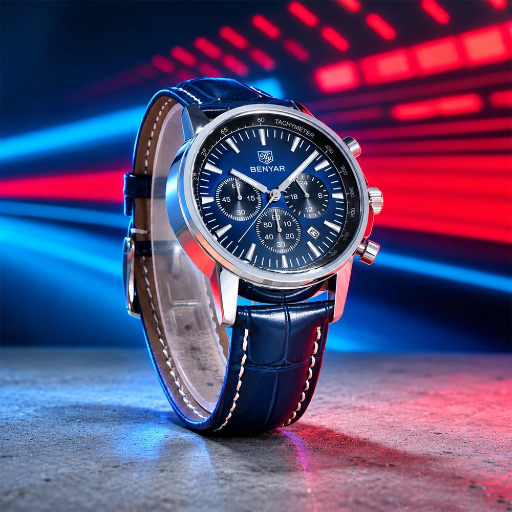 Top BENYAR original fashion waterproof leather quartz watch men's outdoor military multifunctional dial Gift watch men's reloj