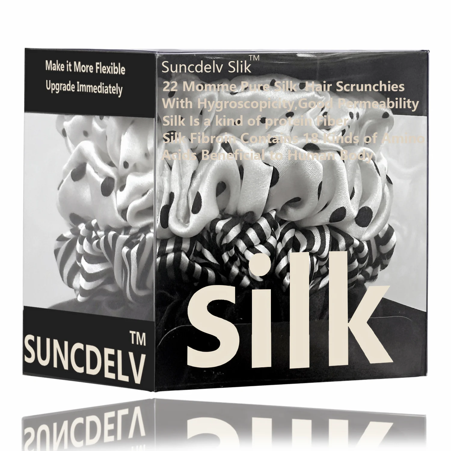 

4PC 100% Striped Wave Point Silk Hair Scrunchies Anti-Slip Hair Ties Skinny Hairbands Ponytail Holders Hair Care Accessories