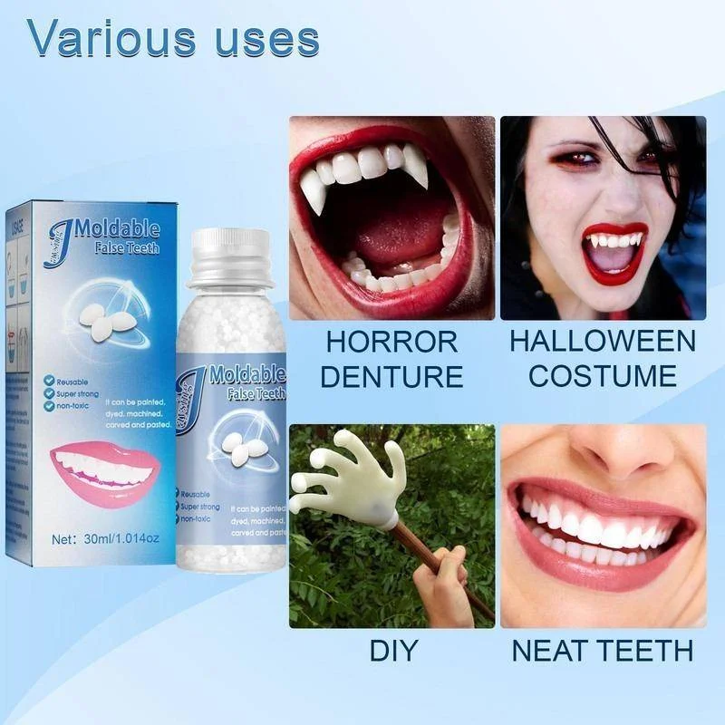 Dientes de Gel sólido para reparación temporal, accesorio térmico moldeable, adhesivo de bolas, dientes falsos para Halloween, temática aterradora