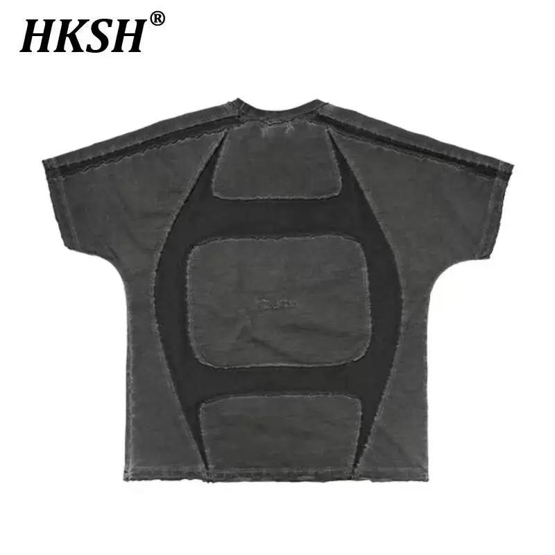 HKSH Primavera Verano nuevos hombres marea High Street lavado Vintage Patchwork Camiseta de manga corta nicho suelto Chic Casual Top Ins HK6410