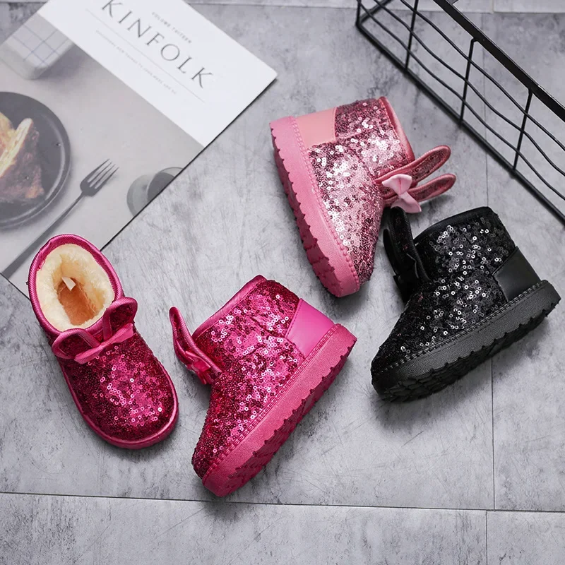 Girl Shoe Girl Boot Winter Fashion Sequin Snow Boot Non Slip Warm Kid Shoe Toddler Cute Plush Cotton Shoes Platform Ankle Boots