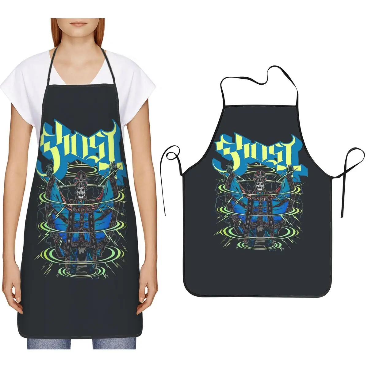 

Фартук Rock Band Ghost BC для шеф-повара, для приготовления пищи, выпечки, уборки на кухне, для женщин и мужчин, для садоводства