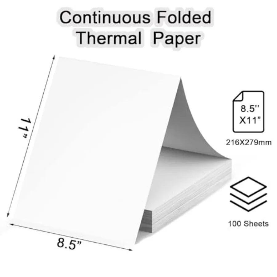 Thermal Paper 8.5 x 11 Inch for Portable Printers, PCS US Letter Size BPA-Free Thermal Printer Paper for N80/A285M/Most Inkless