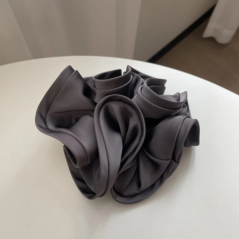 Korean Silk Elastic Fungus Edge Hair Scrunchies Women Elegant Solid Color Ponytail Holder Oversized Hair Rope Hair Accessories