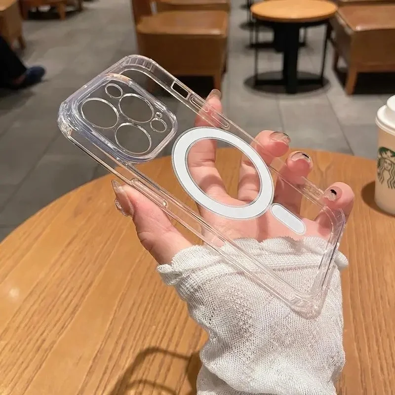 

НОВЫЙ роскошный прозрачный чехол для беспроводной зарядки MagSafe для iPhone 11, 12, 13, 14, 15, 16, 17 Air Pro Max Plus