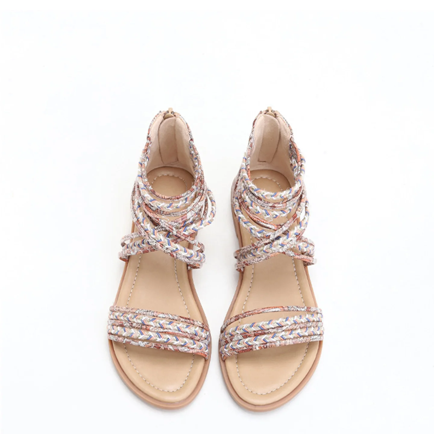 

Women's Bohemian style sandals 2026 summer fashion ankle strap Roman flat beach shoes anti slip holiday beach slippers plus size