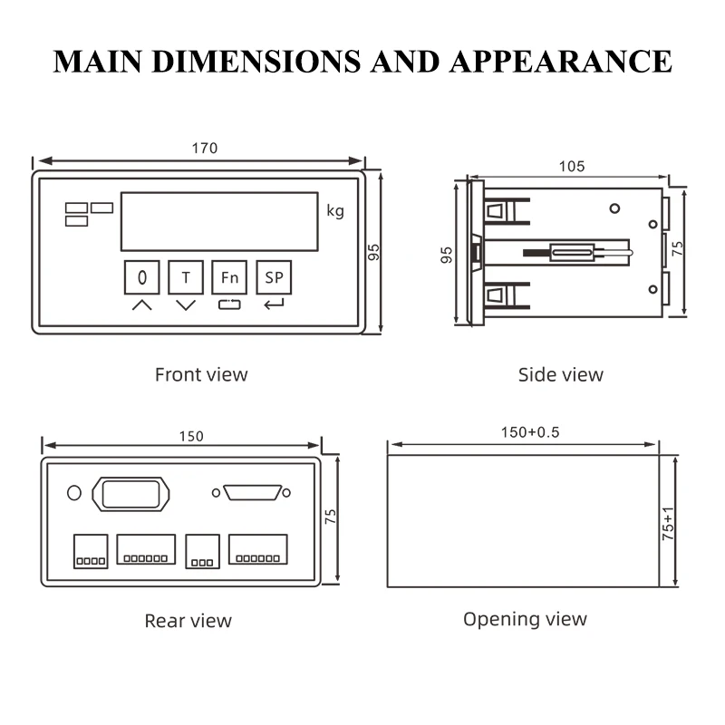 Przemysłowy kontroler wagowy z cyfrowym wyświetlaczem, alarmem przekaźnikowym, miernikiem i wyświetlaczem wagowym z komunikacją 485 do sterownika PLC.