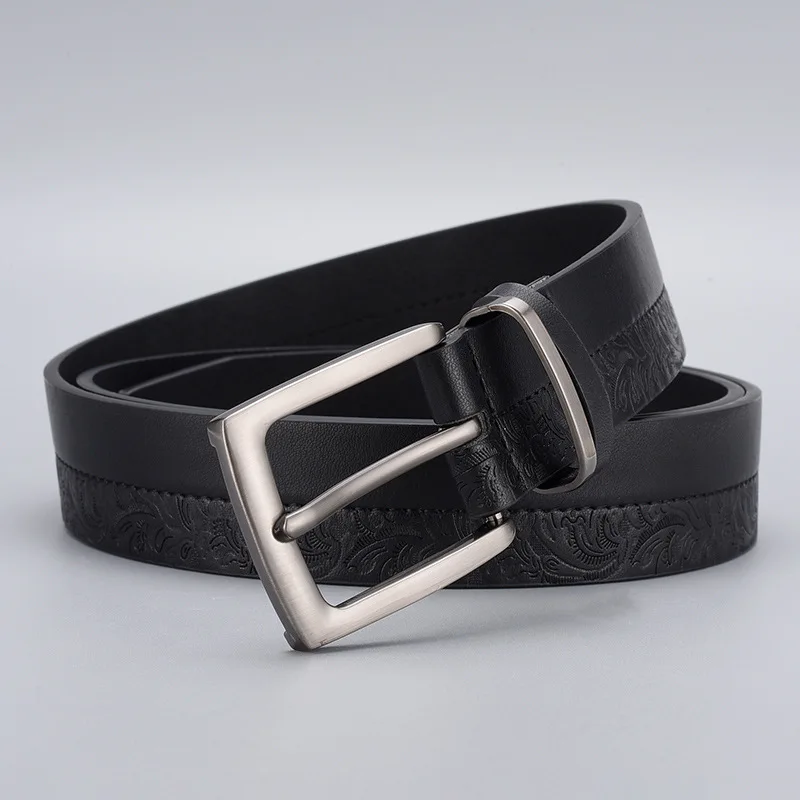 Western Embossed Strap PU Leather Pin Buckle Men Belt Fashion Patchwork Business Belt for Mens