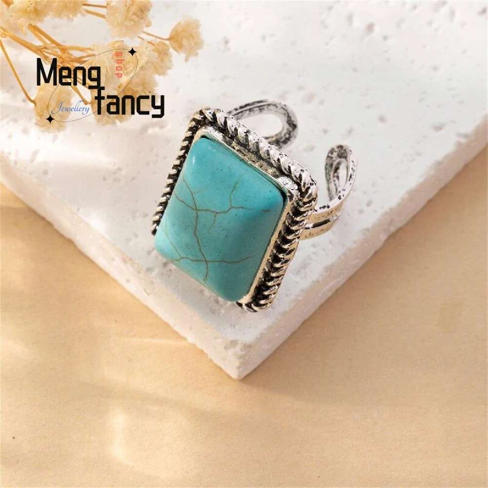 

Bohemian Vintage Personalised Natural Turquoise Ring Fashion Ladies Hand Fine Jewellery Exquisite Sexy Young Girls Holiday Gift