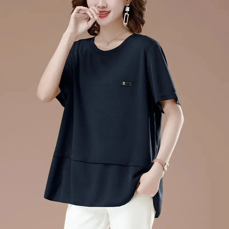 Women Summer Cotton Simplicity Loose Large Size All-match Solid Color O-neck T-Shirt Women Clothes Casual Appear Thin Trend Tops