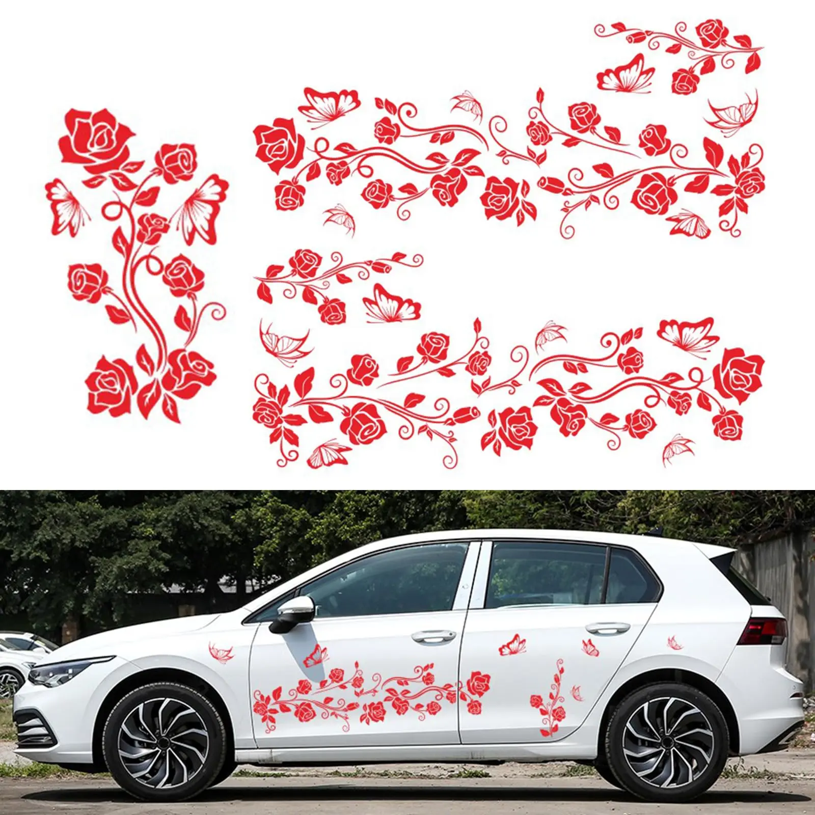 

Red Rose And Butterfly Vinyl Car Decals For Doors Hood Side Panels Set Of 4 Pieces