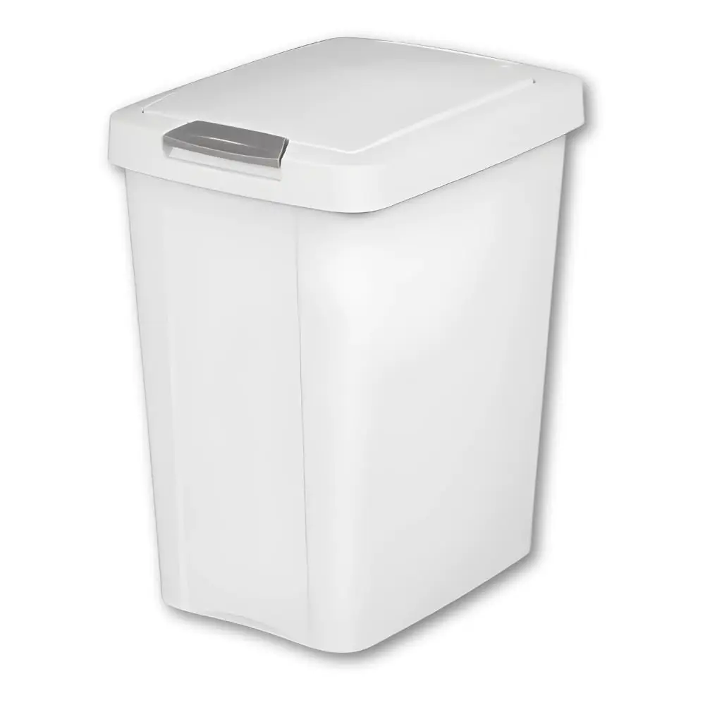 

7.5 Gal White Wastebasket with Touch-Open Lid: Ideal Office Trash Can, Under Sink Trash Can,