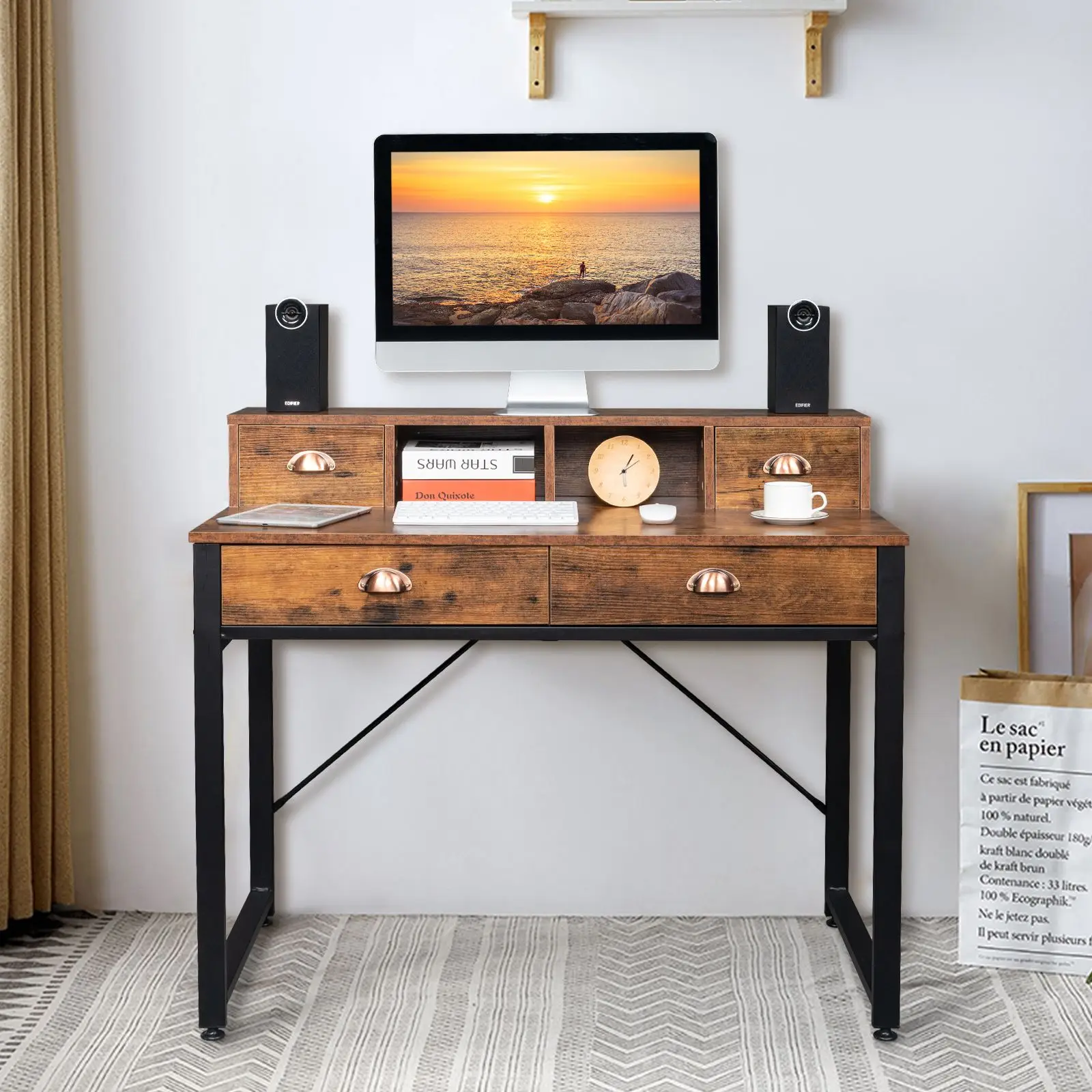 

Old Wood Table with Two Small Drawers and Two Large Drawers ,Computer Desk Used For Study Desk XH