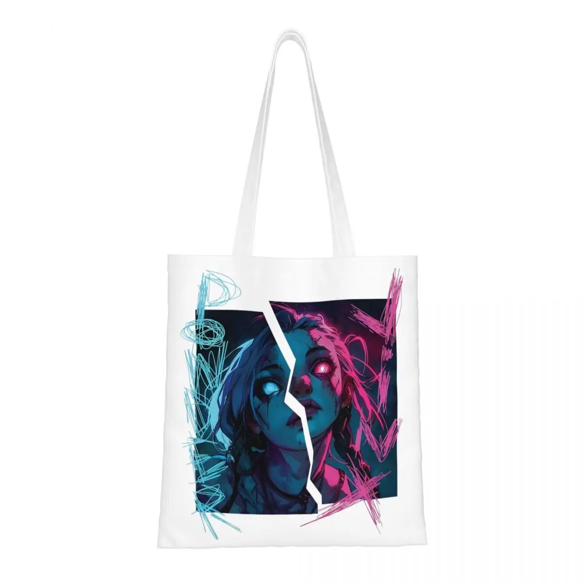 Jinx Vi Arcane Canvas Tote Bag Aesthetic Large Capacity Shopping Bags for Unisex