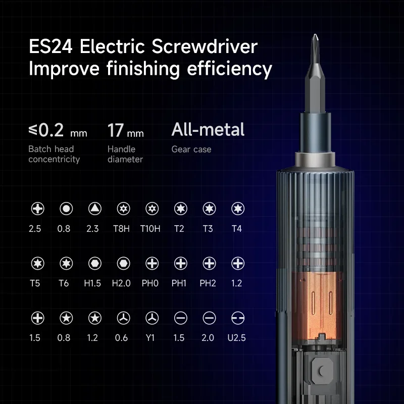 XZZ ES24 Dual Torque Adjustable Electric Screwdriver with 24Pcs Bits Portable Repair Kit USB Cordless Professional Tool Kit