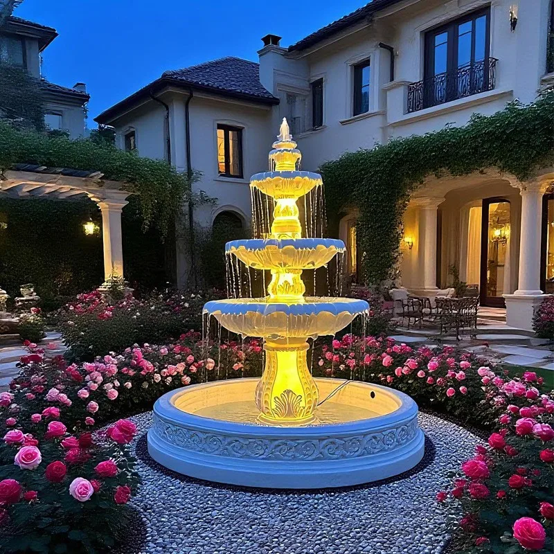 Fountain wishing pool, flowing water floor ornament, outdoor courtyard, garden landscaping, sculpture, landscape fish pond