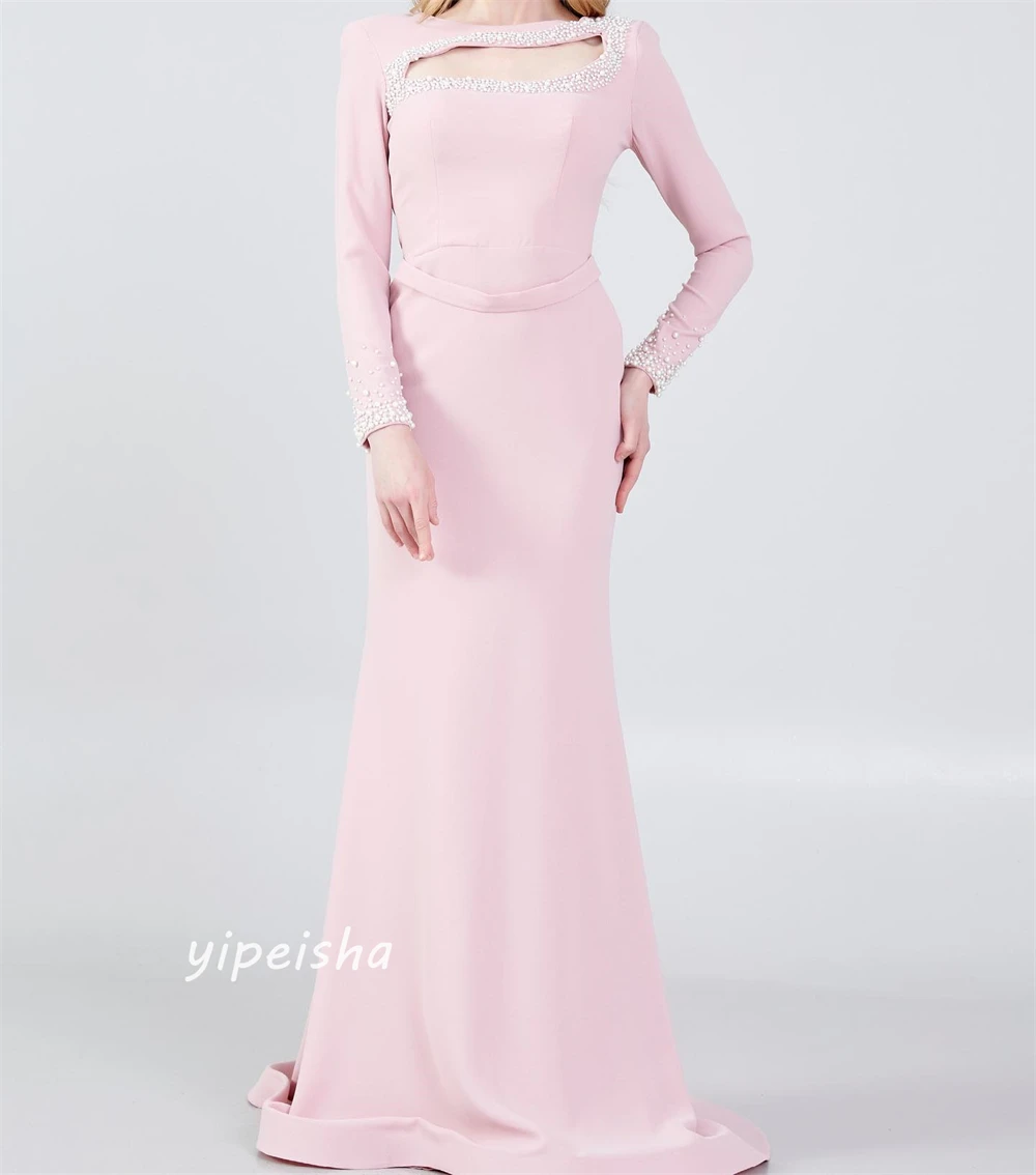 Satin Beading Formal Evening A-line O-Neck Bespoke Occasion Dresses Floor-Length Saudi Arabia