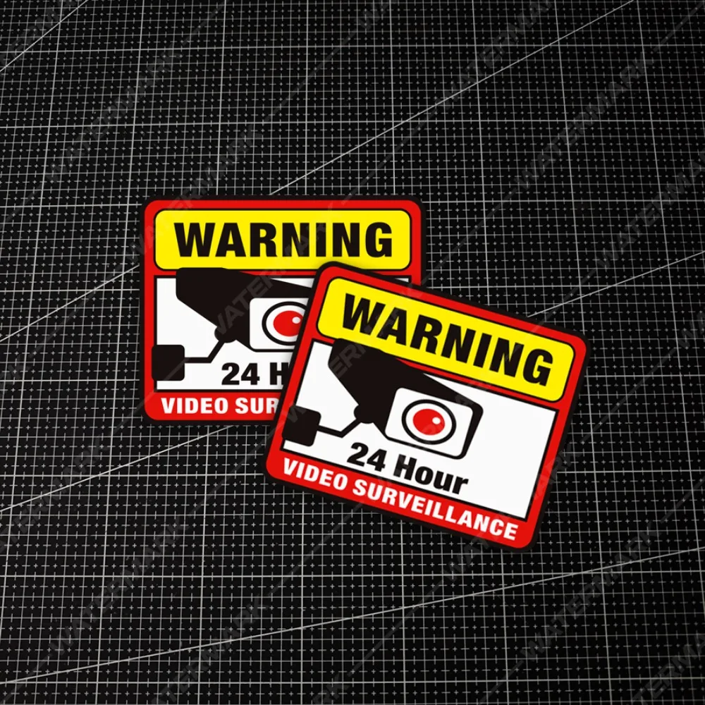 24H Video Surveillance Waterproof Vinyl Stickers Anti-theft Warning Decals For Car Home Window Decor