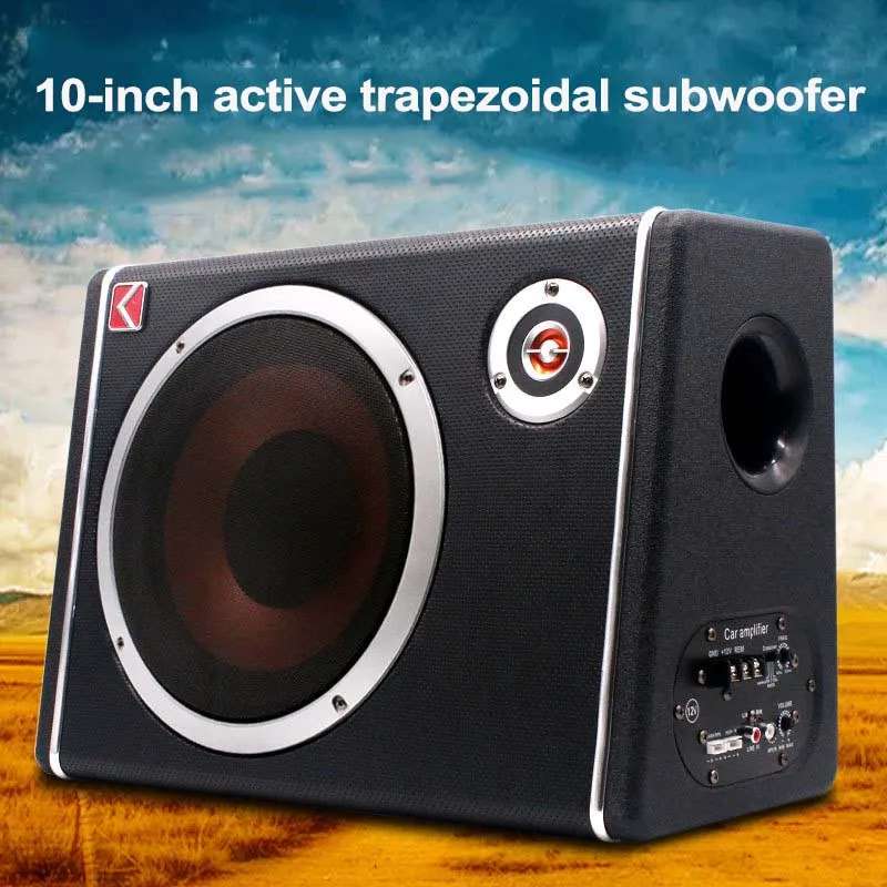 K-CT10 10inch 600W Car Subwoofer HIFI Slim Under-Seat Bass Powered Car Speaker Subwoofer Power Amplifier Speaker Audio Processor