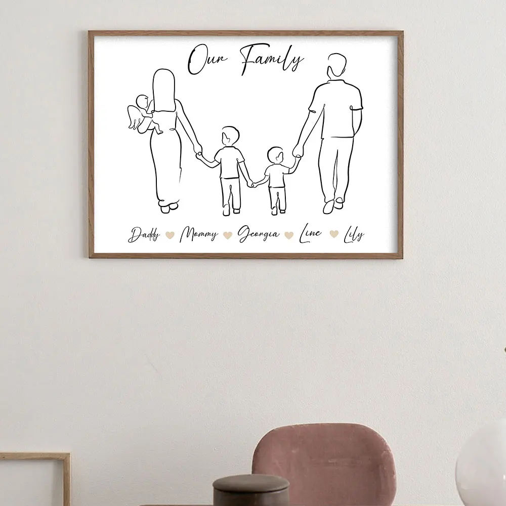 

Print Family Wall Art Canvas Painting Line Drawing Custom Personal Gift Nordic Pictures Living Room Decor Posters And Prints